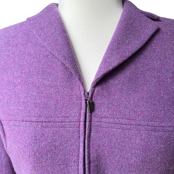 Kasper Womens Blazer Wool Blend Zip Collar Office Purple Knit - Picture 5 of 8